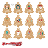 48pcs Christmas Tree Gift Tags Christmas Kraft Paper Tag Xmas Tree Kraft Gift Tags Label Parcel Present Hanging Tags With Rope For DIY Arts And Crafts