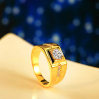 24K Gold Plated 925 Sterling Silver Rings AAA Zircon Zirconia Engagement Wedding Band Rings For Men Finger Party Ring Jewelry