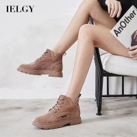 IELGY Korean style fashion round head suede solid color lace-up casual Martin boots British style women