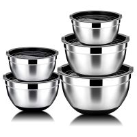 ETX5 Pcs Salad Bowl Stainless Steel Mixing Bowl Set With Lid&amp;Non-Slip Bowls For Kitchen Cooking Cake Bread Baking Tools Tableware