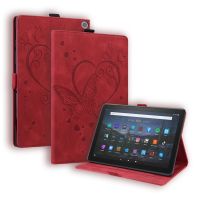 สำหรับ Amazon Fire HD 10บวก (2021) / HD 10 (2021) เคสหนังฝาพับแบบแนวนอนลายผีเสื้อน่ารักพร้อมที่ยึด &amp; ฟังก์ชั่น Sleep/ Wake-Up (สีแดง)