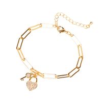 Trendy Copper Gold plated Chain Heart Charm Bracelet For Women Boho Key Lock Zircon Awl Shape Evil Eye Bangle Party Jewelry Gift