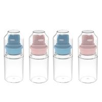 4 Pcs BBQ Oil Bottle Brush, Bottle Baster Brush for BBQ and Cooking, Glass Oil Bottle with Silicone Oil Brush,Blue&amp;Pink