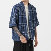 【CW】 Chinese Robe Windbreaker Protection Clothing Men 39;s Printed Shirt Kimono Samurai