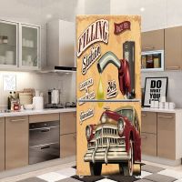 Retro Car Hand Drawn Self-Adhesive Dishwasher Refrigerator Freeze Sticker Kids Art Fridge Door Cover Wallpaper Creative Doors Wall Stickers Decals