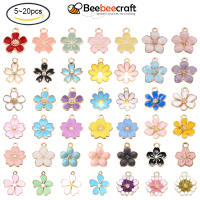 Beebeecraft 5-20 pc Alloy Enamel Flower Pendants Cherry Blossoms Flower Charms Gold Plated Pendant for Women Jewelry Making Necklace Earrings Bracelet Craft Findings