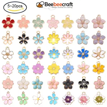 10pcs Gold Plated Enamel Cherry Blossoms Flower Charms Pendant for Jewelry  Making Necklace Bracelet Earring DIY Jewelry Accessories Charms Black 