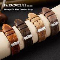 ۩✎✉ 18mm 19mm 20mm 22mm Vintage Oil Wax สายนาฬิกาหนังแท้บางเฉียบ Frosted Stitch สร้อยข้อมือ Sport Universal Wrist Band