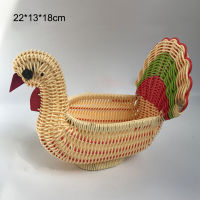 Hand-Woven Storage Baske Rattan Woven Fruit Basket Cute Animal Shaped Bread Fruit Food Breakfast Display Box Handicrafts Decor