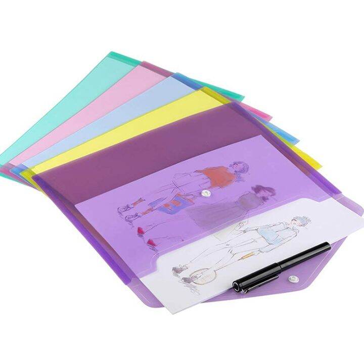 12pcs-multi-file-envelope-pvc-snap-button-file-bag-6-colors-a4-with-business-card-holder-file-bag