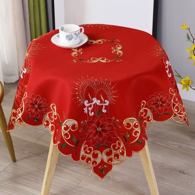 Christmas Embroidered Table Cloth,Hollow-Out Round TableCloth,for Restaurant Dinning Xams Party Banquet Events,33 Inch