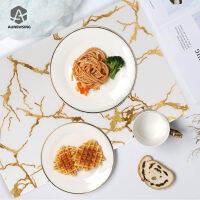 Marble Pattern Table Mats White and Gold Placemat PVC Tableware Pad Drink Coffee Cup Coasters Heat Insulation Wipeable Place Mat