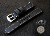 สายนาฬิกาหนังจากอิตาลี รุ่น JWP III สีดำปั๊มลายคลื่นญี่ปุ่น หนัแท้ใส่สบาย watch strap สายนาฬิกา พร้อมบัคเคิล สินค้าจัดส่งเร็ว จากไทย