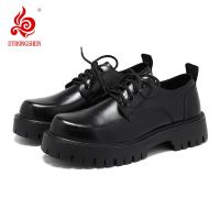 STRONGSHEN Mens Low Top British Leather Shoes Big Head Warm Fur Thick Bottom Non Slip Work Shoes Elevator Casual Oxford Shoes