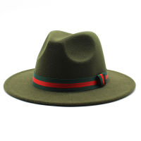 Unisex Bee Chain Belt Single Side Wool Felt Jazz Fedora Hats Elegant Men Women Wide Brim Panama Trilby Cap wholesale