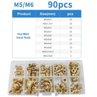 90-500Pcs M2 M2.5 M3 M4 M5 M6ทองเหลือง Hot Melt Inset ชุด Assortment ถั่วด้ายทองแดง Knurled เกลียว Embedding ถั่วชุด