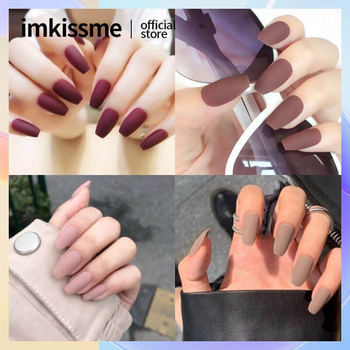 【With glue】24pcs fake nails matte matte fashion nail art finger fake