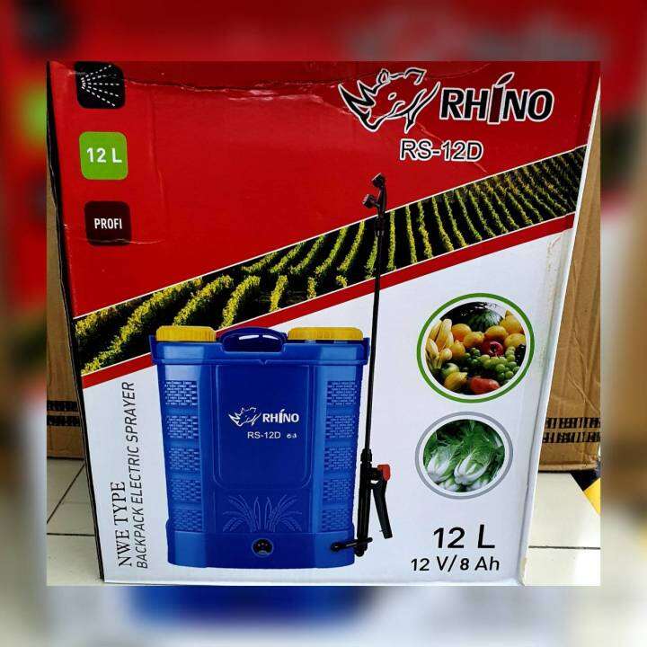 rhino-เครื่องพ่นยา-รุ่น-rs-12d-ขนาดถัง-12ลิตร-สีฟ้า-แบตเตอรี่-พร้อมหัวฉีด-3แบบ-ครบชุดพร้อมใช้งาน