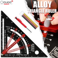 ไม้บรรทัดสามเหลี่ยมโลหะผสมงานไม้พร้อมไม้โปรแทรกเตอร์มุมนิ้ว Multi-Angle Positioning Marker Carpenter Line Ruler Measuring Gauge