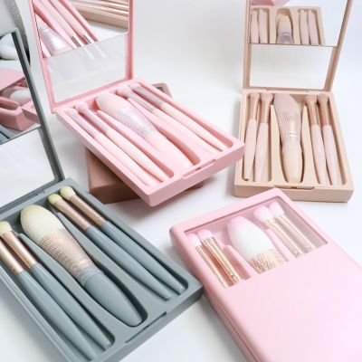 5Pcs Makeup Brush Set with Mirror For Liquid Make Up Portable Brush Set Cosmetic Soft Synthetic Makeup for Women Go-on Way Makeup Brushes Sets