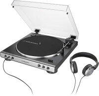 Audio-Technica AT-LP60XHP Fully Automatic Belt-Drive Turntable and Headphone Bundle, Gunmetal/Black, Hi-Fi, 2-Speed, With Intregrated 3.5 mm Headphone Jack &amp; Volume Control