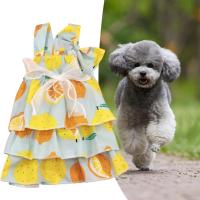 1 Set Pet Dress Soft Comfortable Layered Design Pet Summer Dress Sleeveless Lemon Printing Pet Dog Cat Bowknot Dress Daily Wear Dresses