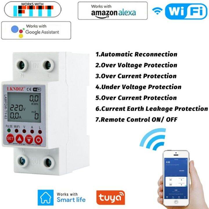 63a Tuya App 2p Wifi Smart Circuit Earth Leakage Over Under Voltage