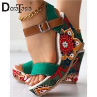 Brand New Female Platform Buckle Sandals Fashion Floral Print Wedges High Heels womens Sandals Casual Party Woman Shoes