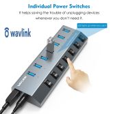 Wavlink 7พอร์ต USB 3.0 Superspeed Hub 48W สนับสนุน Transfer ความเร็วสูงถึง5Gbps เปิด/ปิดพร้อม BC 1.2 (US PLUG)