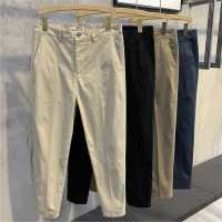 Korean Fashion Pants Men 9 Part Ankle Length Casual Pants Men Work Trousers Summer Breath Cool Thin Solid Color Pleated Pants