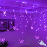 ZZOOI Pink Purple LED Butterfly Garland Curtain Fairy Lights String For Room Living room Home Wedding Decoration Bedroom Decorations