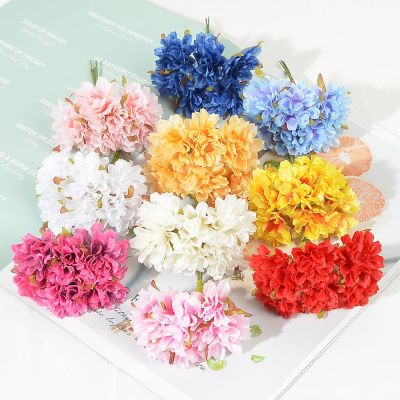 6pcs New Silk Artificial Autumn Small Flowers Bouquet For Wedding Decoration DIY Scrapbooking Wreath Home Craft Fake Flower