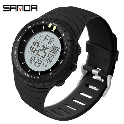 SANDA Luxury Large Dial Outdoor Leisure Sports Electronic Watch LED Luminous Waterproof Men Watch Silicone Strap Reloj de hombre