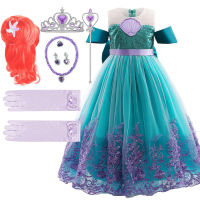 Kids Ariel Mermaid Costume Children Summer Off Shoulder Vestidos Little Girls Halloween Princess Dress Cosplay Fancy Clothing