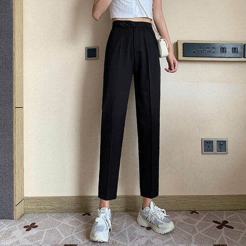 free-shipping-loose-casual-pants-women-high-waist-wide-leg-thin-suit-trousers