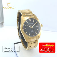 CATOTAC นาฬิกาข้อมือผู้ชายหน้าปัดขาว สายสแตนเลส สีทอง รุ่น PM77005