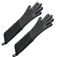 Extra Long Professional Silicone Oven Mitt Heat Resistant Cooking Glove With Internal Cotton For KitchenBbqBakingGrill - Bla