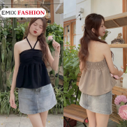 Áo 2 dây, áo quây cổ yếm EMIX, peplum kèm mút, dây kéo cạnh sườn