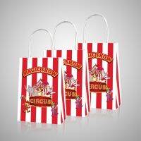 [HOT YAPJLIXCXWW 549] 6PCS Circus สีขาวสีแดง Strpe ถุงกระดาษ Handle Candy เด็ก Carnival Themed วันเกิดของขวัญกระเป๋าถือ Home Baking บรรจุภัณฑ์ Favor