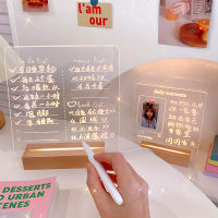 USB Acrylic Daily Note Board Message Photo Memo Message Board With Wood Stand Holder Set Lamp Creative School Stationery