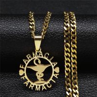 【CW】✁┇  Farmacia Occupational Medal Necklaces Gold Color Signs Pendants Necklace Jewelry pendentifs N8217S02