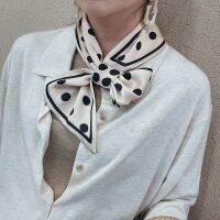 【Miki Xinyuan】2020ผ้าพันคอไหม WomenTemperament Buckle Tied HairHead LuxuryChiffon Beige Dot Ladies Scarve