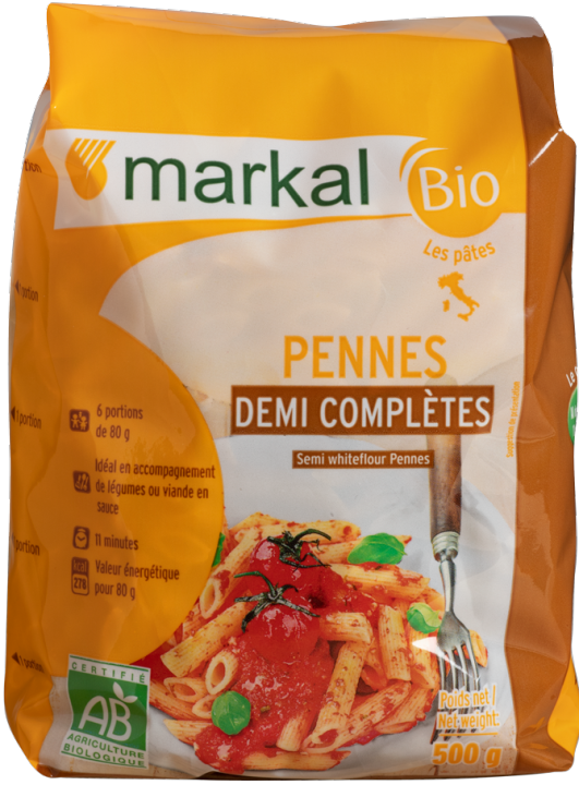 Nui bán lứt hữu cơ Markal organic semi-white pasta (penne/ fusilli) 500g |  