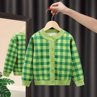 [COD] 2023 spring and autumn new Korean version of childrens brothers plaid cardigan boys knitted plus fleece jacket