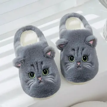 Cuddly Hug Cat Slippers Women Men Winter Home Slides Kawaii Floor Shoes  Furry Slippers Girl White Mules Funny Cute Gift Slippers