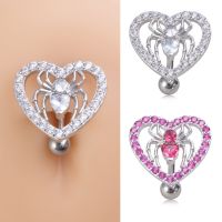 1Pc Crystal Heart Belly Button Ring Spider Reversed Bar Barbell Steel Navel Piercing Navel Women Sexy Belly Piercing Navel Rings Body jewellery