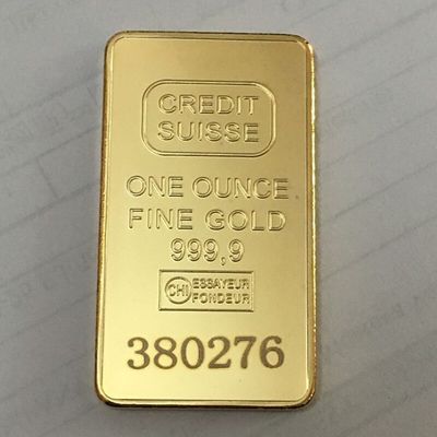 5 Pcs Non Magnetic Swiss Credit real gold plated ingot 50 mm x 28 mm bar with different serial laser number decoration coin