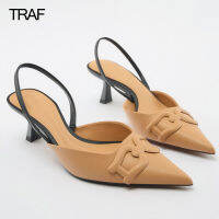 TRAF 2023ผู้หญิงปั๊ม Elegant กลางส้นงานแต่งงานเจ้าสาว Slingback Pointe รองเท้าส้นสูง Slingback รองเท้ายกรายละเอียด ~