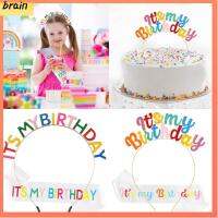 BRAIN 4pcs สายรุ้งสีรุ้ง มงกุฎสุขสันต์วันเกิด โลหะและผ้า ชุดสาววันเกิด มันคือมงกุฎวันเกิดของฉัน ของชำร่วยงานเลี้ยง เครื่องประดับศีรษะ tiaras เด็กๆเด็กๆ