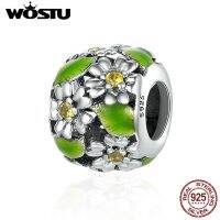 【✆New✆】 bu3797 Wostu สร้อยข้อมือเงินแท้925ลายดอกเดซี่ประดับใบไม้สร้อยข้อมือสวย Diy ทำเครื่องประดับ Fic490